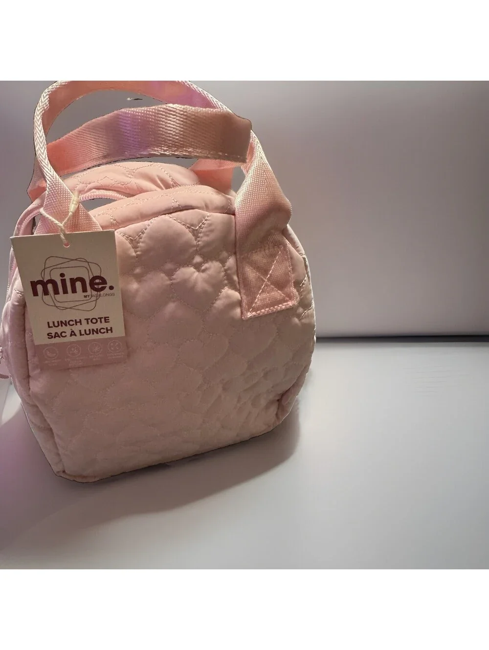 Mine by Tagalongs Nordstrom Blush Pink Quilted Heart Insulated Lunch Tote NWT